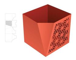 una caja de papelería biselada de cartón con una plantilla troquelada con un patrón estampado y una maqueta en 3d vector