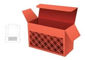 folded box with stenciled luxury window die cut template and 3D mockup vector