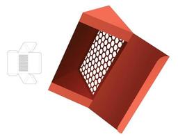 Triangular box with stenciled pattern die cut template and 3D mockup vector