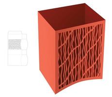 bottom curved box with stenciled striped pattern die cut template and 3D mockup vector