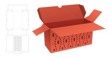 voltea la caja con plantilla troquelada de patrón de puntos estampados y maqueta 3d vector