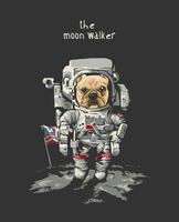 perro de dibujos animados en la ilustración de traje de astronauta vector