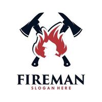 Fire Man Logo. Head Fire and Crossed axes Logo Design vector