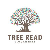 un libro de lectura de personas bajo el logo del árbol vector