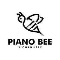 Piano bee concepts logo design template vector