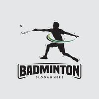 jump smash badminton silhouette logo design vector