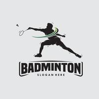 jump smash badminton silhouette logo design vector