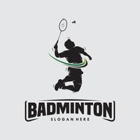 diseño de logotipo de silueta de bádminton de salto aplastante vector