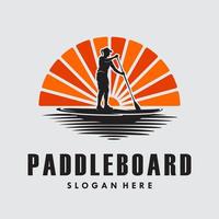 Woman in Paddle board silhouette logo vector design