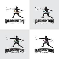 Set of Badminton player silhouette logo design vector