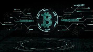 bitcoin digital money computer graphic background. blue circuit electronic. video