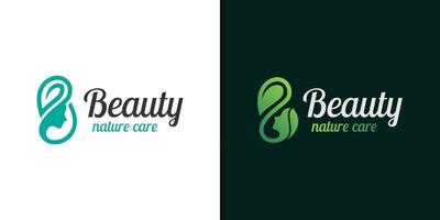 nature beauty woman logo design combined leaf icon vector symbol for salon, cosmetics, skin care logo template