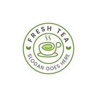 elemento de logotipo de vector de té verde minimalista, logotipo de té de café orgánico de bebida fresca natural, logotipo de bebida de hierbas naturales