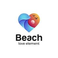 love ocean surf elemento vectorial diseño de logotipo para playa de verano con puesta de sol, ilustración de logotipo de vacaciones vector