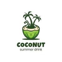 coconut beach logo design with vector palm in beach for summer drink logo template