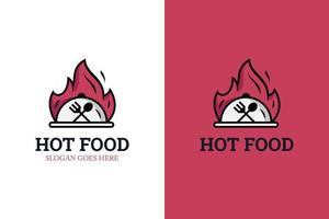 logotipo de comida caliente, comida rápida lista para la cena, menú de restaurante, icono de café, plantilla de logotipo de comida picante vector