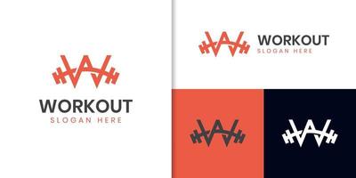 initial letter W with barbell logo design for workout fitness vector icon design