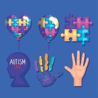 six autism day icons vector