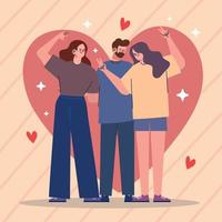 three young friends with hearts vector