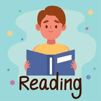 boy reading book and lettering vector