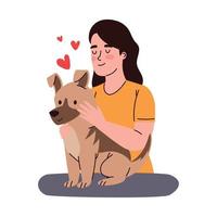 female owner caressing dog vector