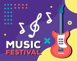 music festival lettering with electric guitar vector