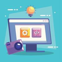 desktop with camera photographic vector