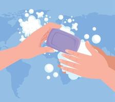 hands with soap bar vector