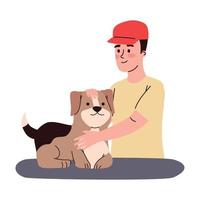 owner caressing cute dog vector