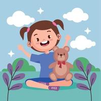 little girl with teddy vector