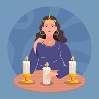 mujer adivina con velas vector