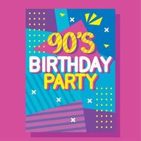 nineties birthday party postcard vector