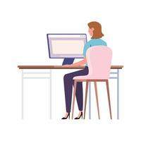 businesswoman using desktop computer vector