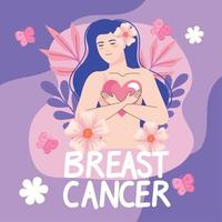 breast cancer lettering with girl vector