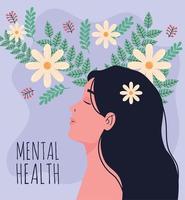 mujer con flores salud mental vector