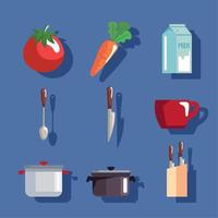 kitchen utensil and vegetables vector