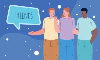 friends lettering and three persons vector