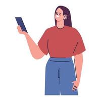 mujer joven, tomar un selfie vector