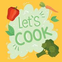 lets cook lettering with vegetables vector