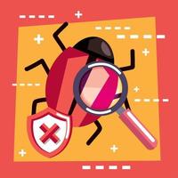 bug and magnifying glass vector