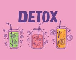 frutas detox tres bebidas vector