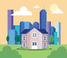 house and cityscape buildings vector