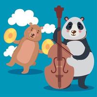 músicos panda y oso vector