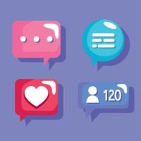 four social media speech bubbles vector