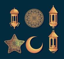 seis iconos de ramadan kareem vector