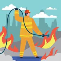 fireman with hose character vector