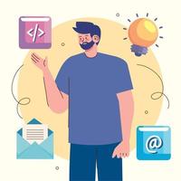 male designer with icons vector