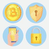 criptomoneda dinero cuatro iconos vector