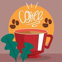 coffee lettering with red cup vector