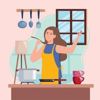 happy woman cooking vector